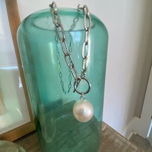 Silver Chain Necklace with Pearl like Pendant